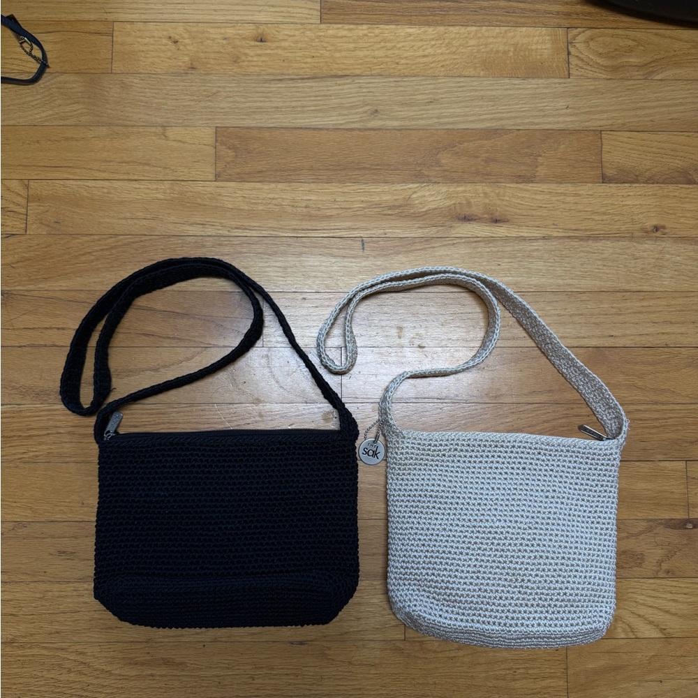 The Sak Black and Cream Woven Shoulder Bags